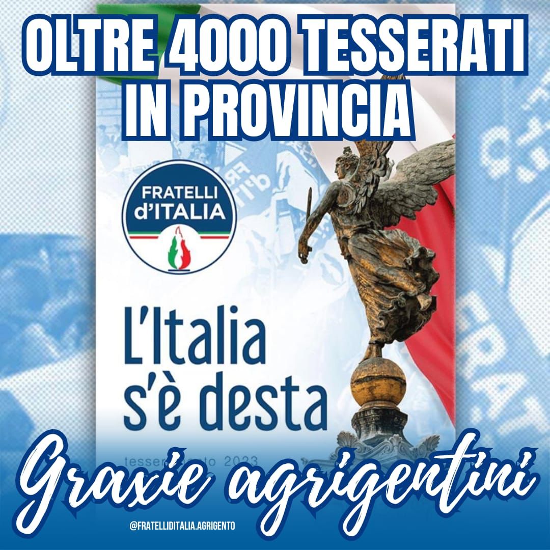 Fratelli d’Italia, oltre 4000 nuovi tesseramenti in provincia di Agrigento